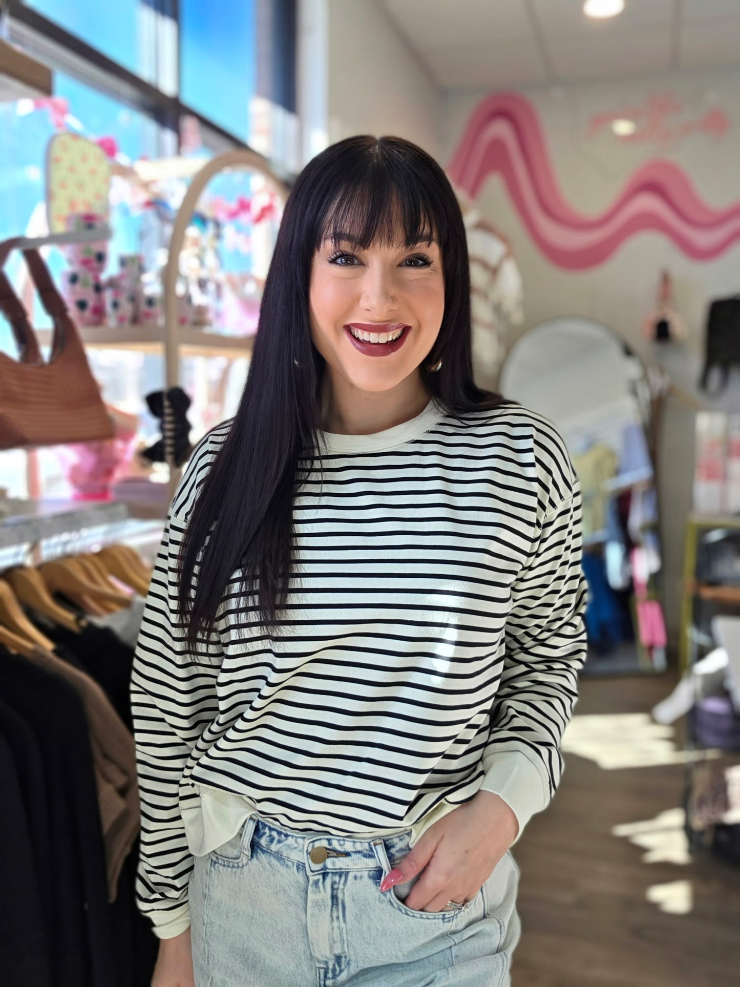 Long Sleeve Knit Striped Crew