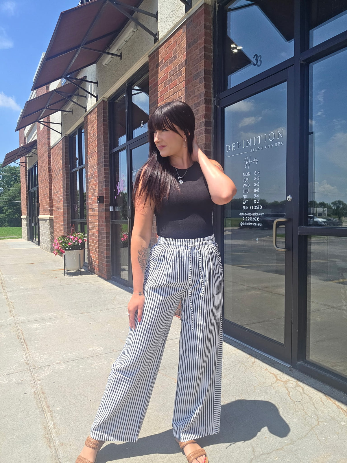 Striped Print Wide Leg Pants