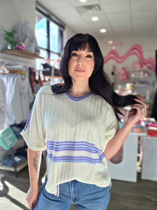 Striped Ribbed V-Neck Sweater