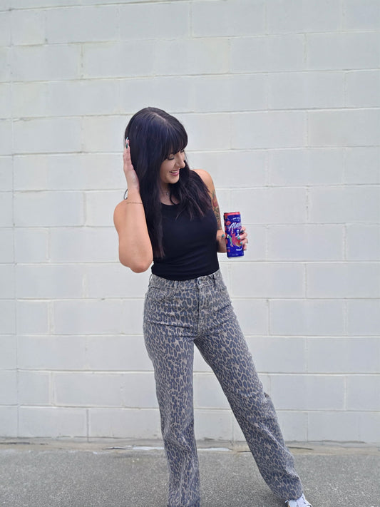 CHEETAH PRINT STRAIGHT JEANS