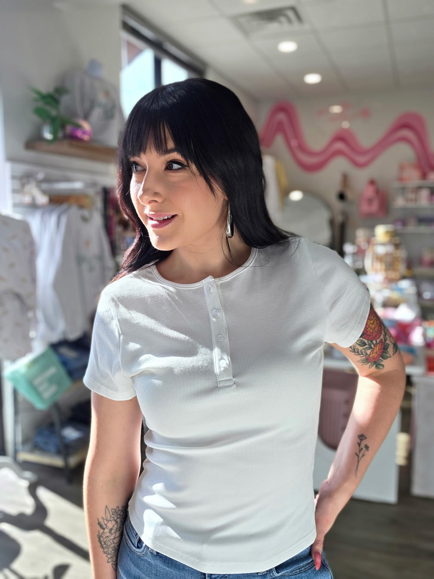 Short Sleeve Henley Knit Top