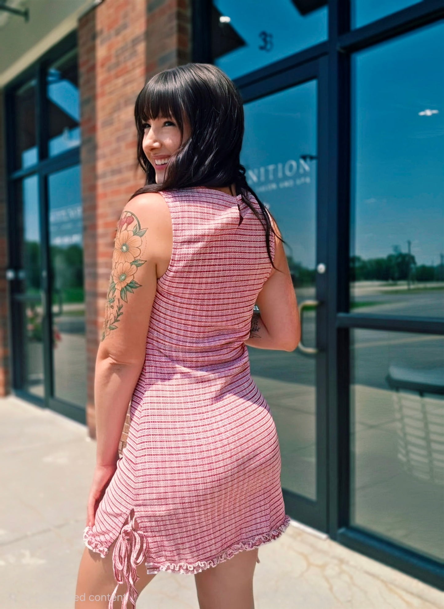 Lattice Drawstring Check Mini Dress