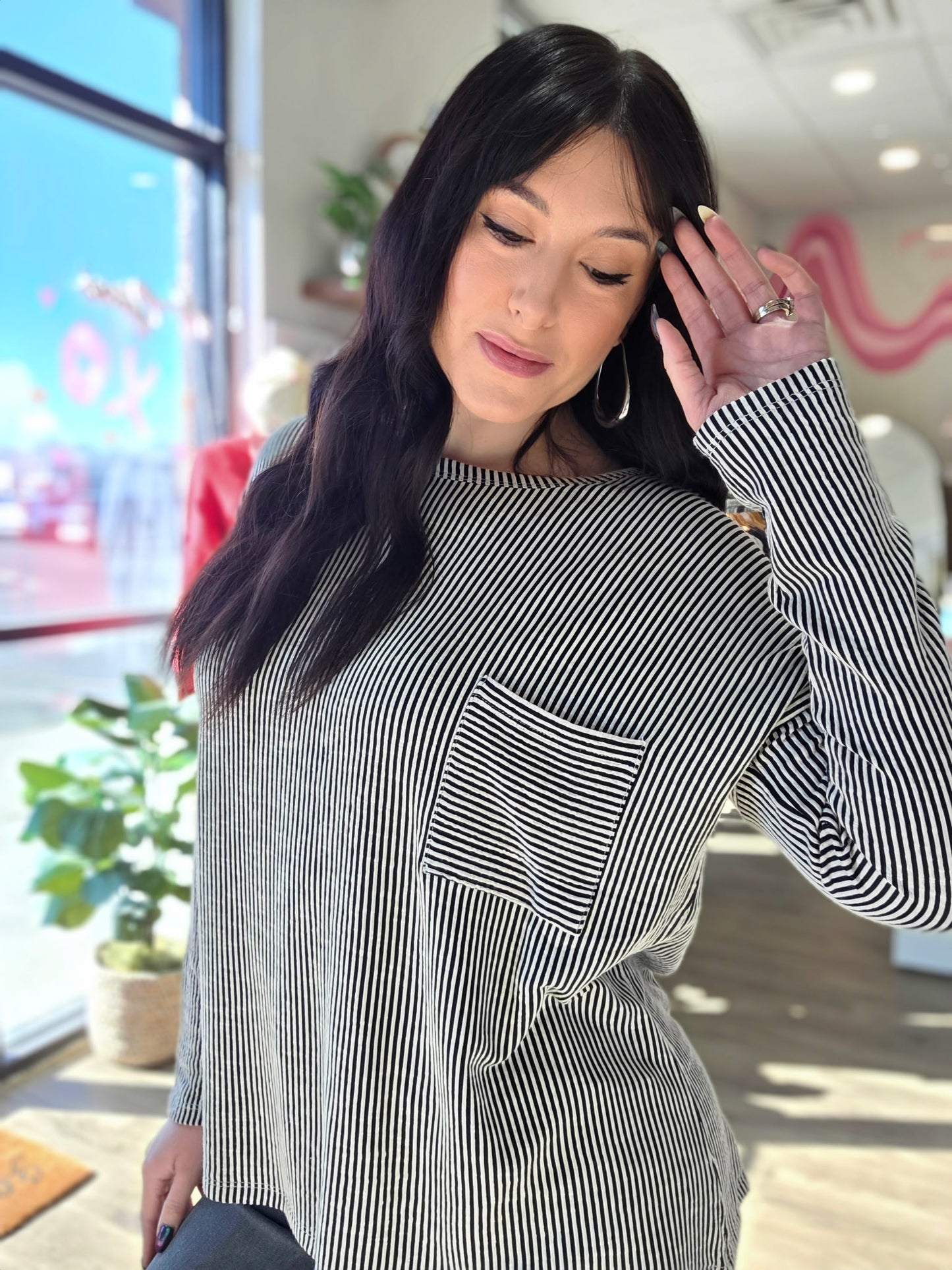 Ribbed Contrast Long Sleeve Top