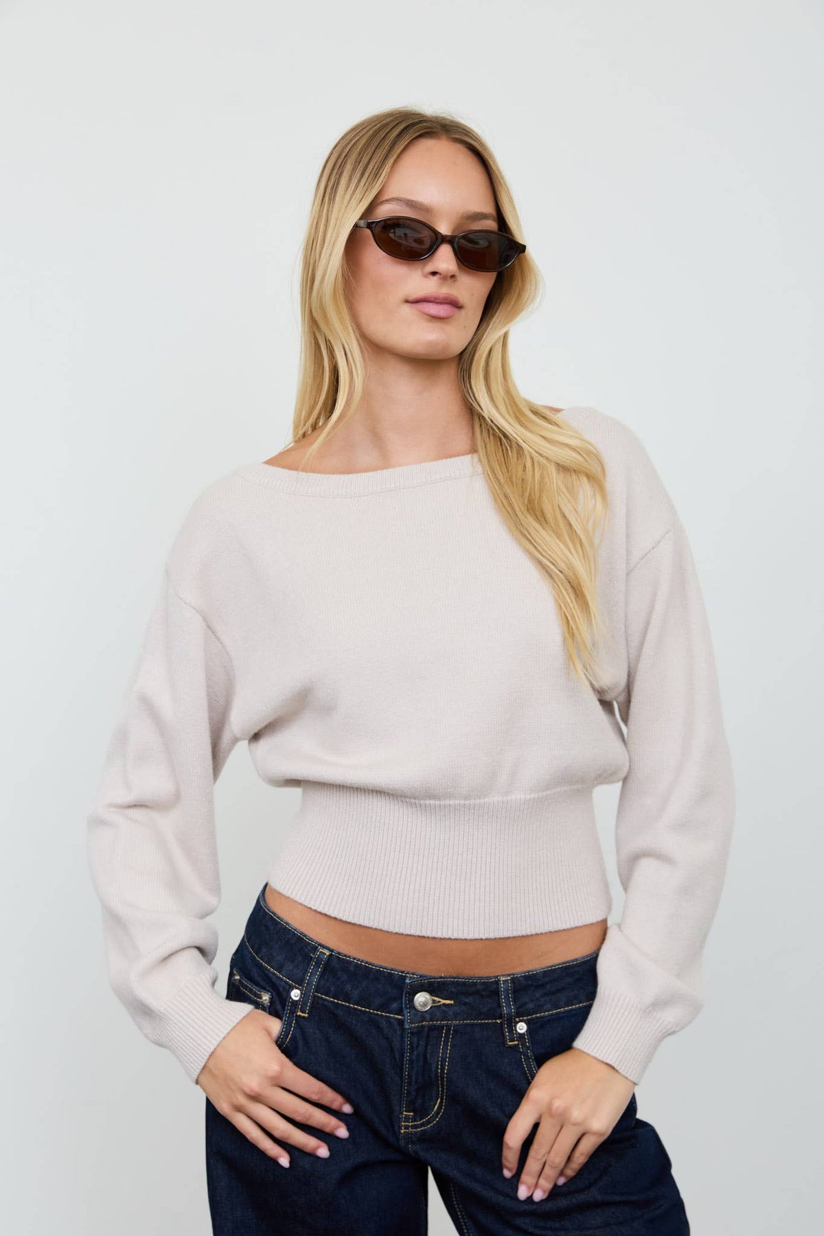 BOAT NECK OFF SHOULDER DOLMAN SLEEVE KNIT PULLOVER