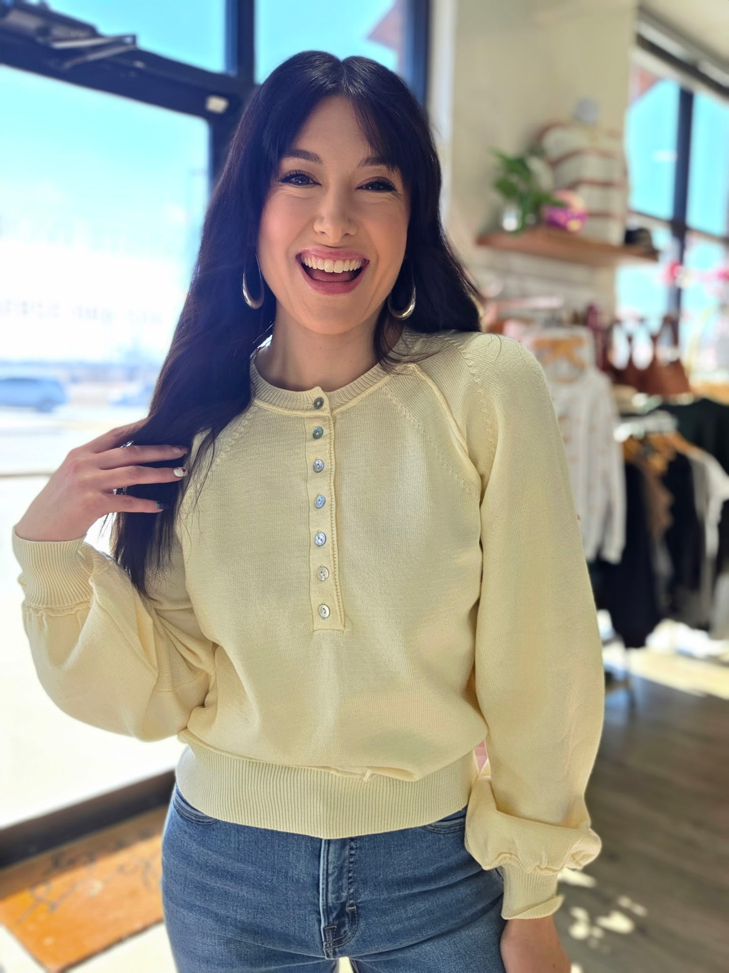 Puff Sleeve Henley Top