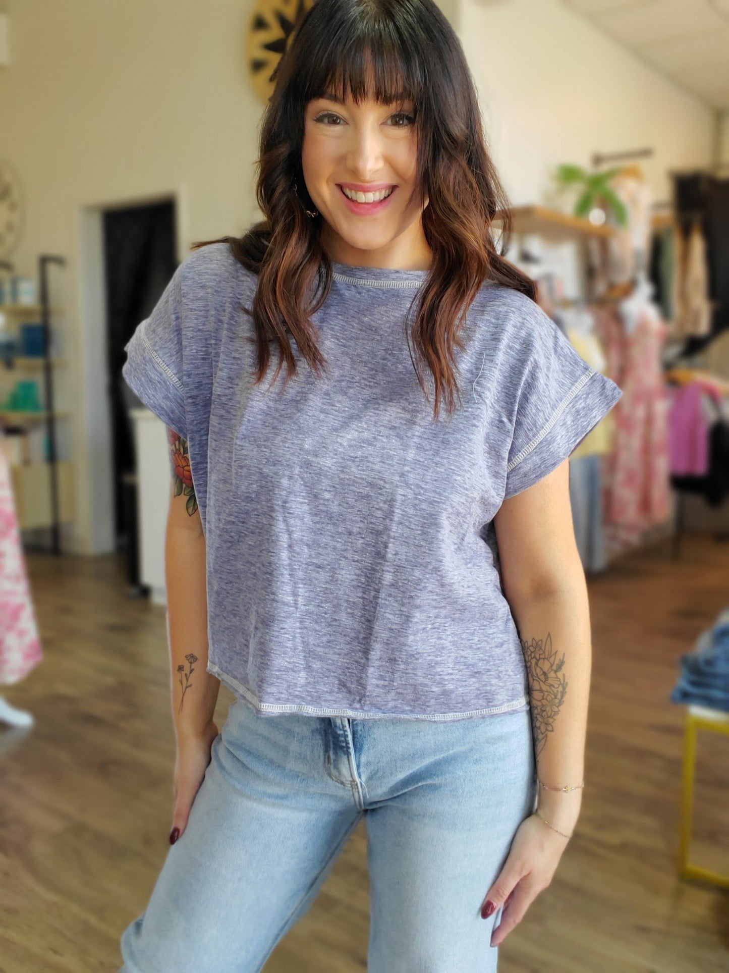 Open Back Reverse Stitched Crop Top