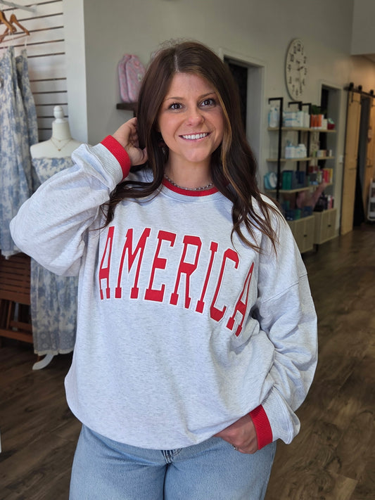 America Embroidered Oversized Sweatshirt