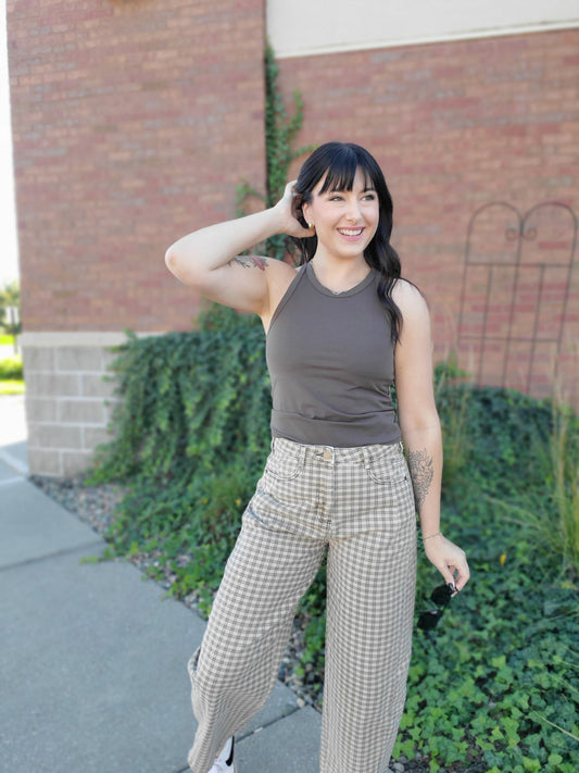 Mini Checker Barrel Pants