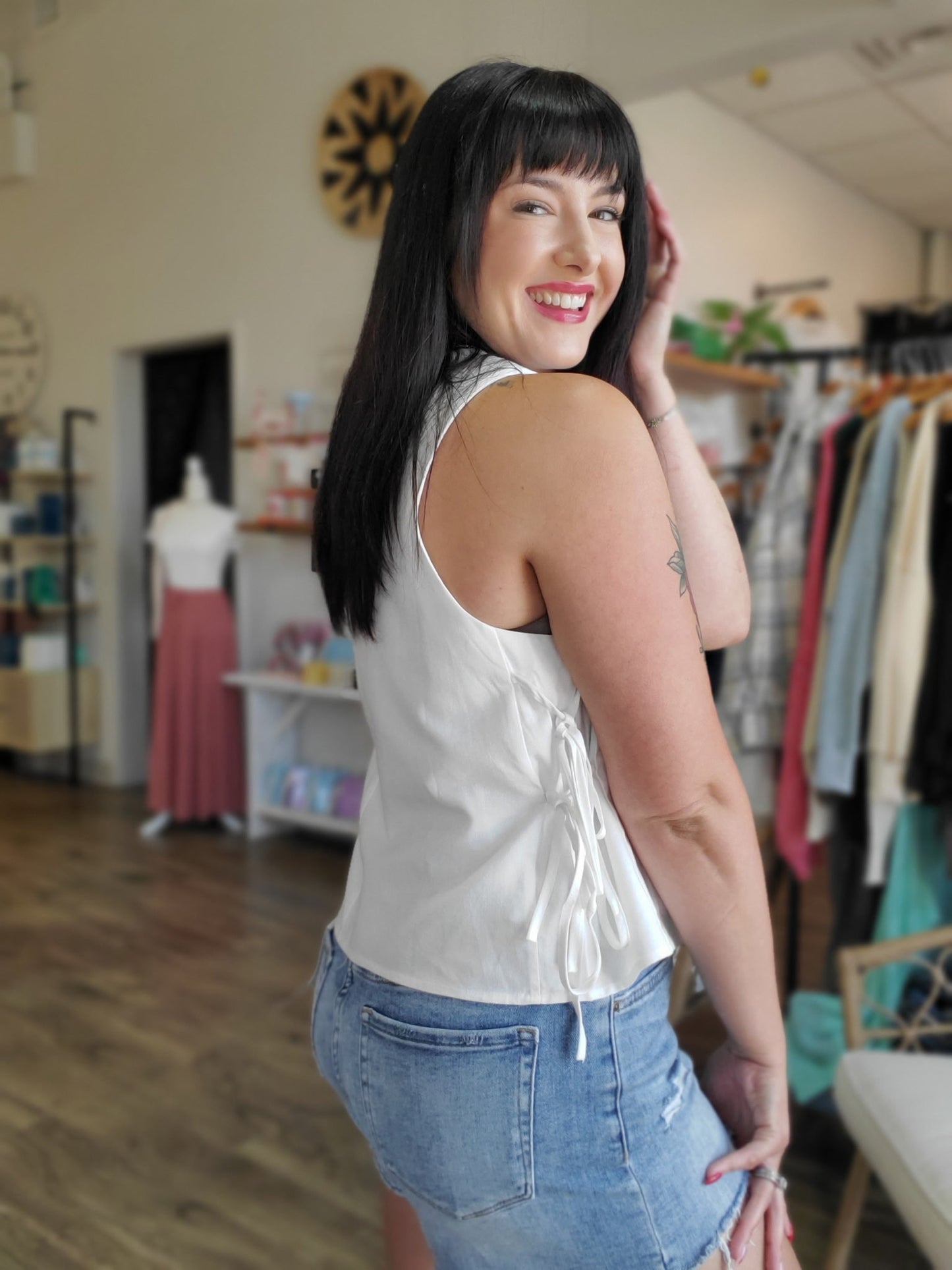 Linen Side Tie Sleeveless Top