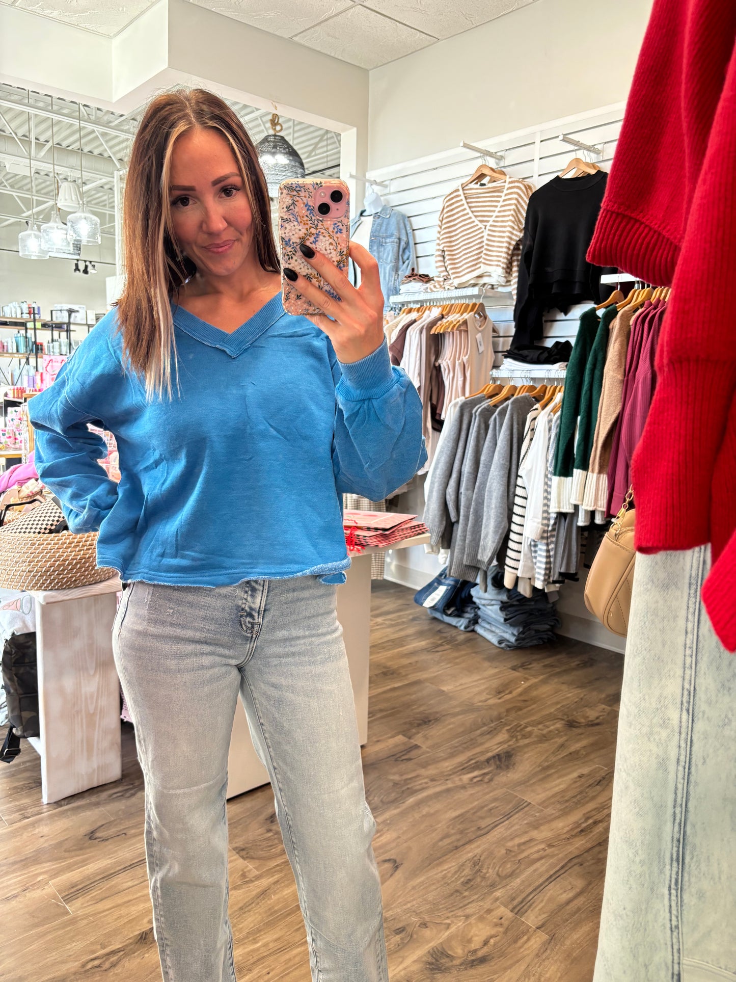 Faded Vneck Long Sleeve Top