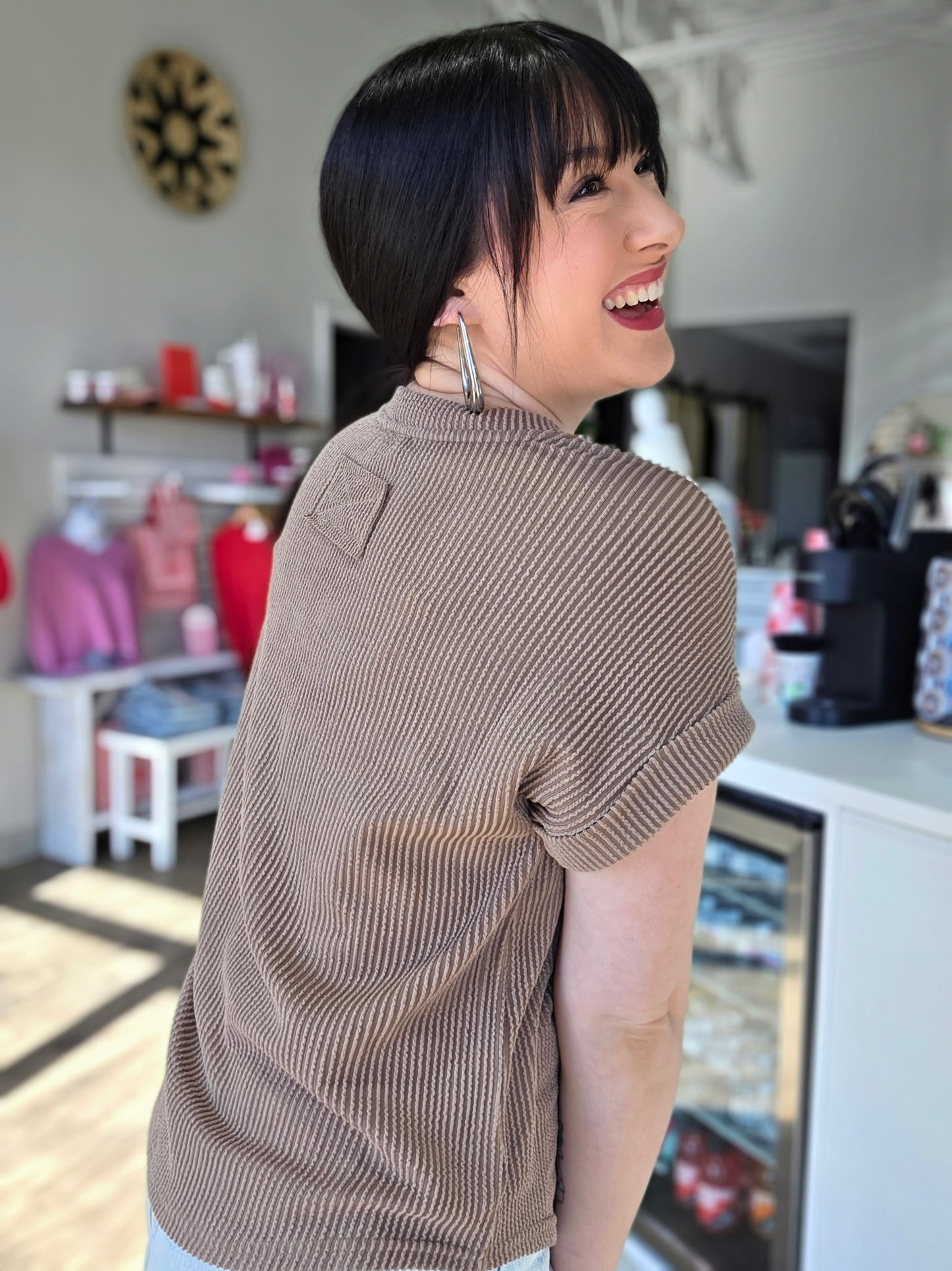 Short Sleeve Ribbed Knit Top