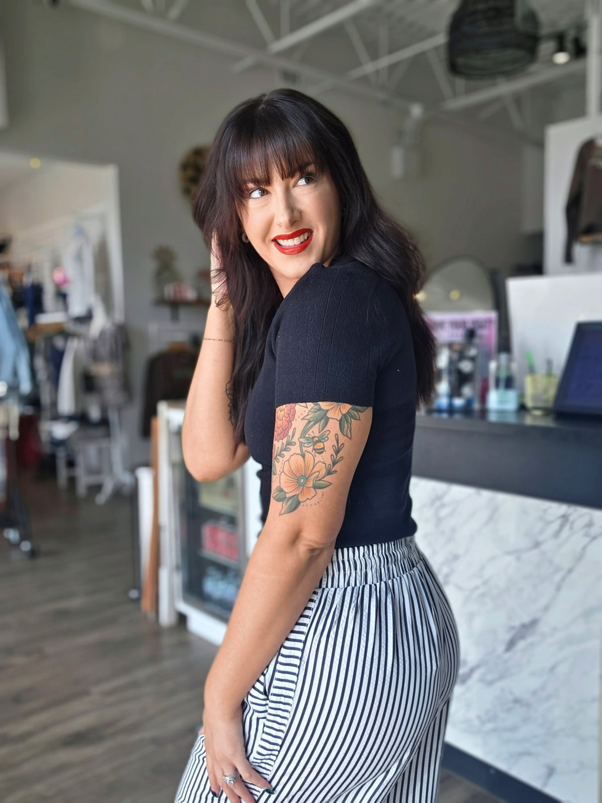 Striped Print Wide Leg Pants
