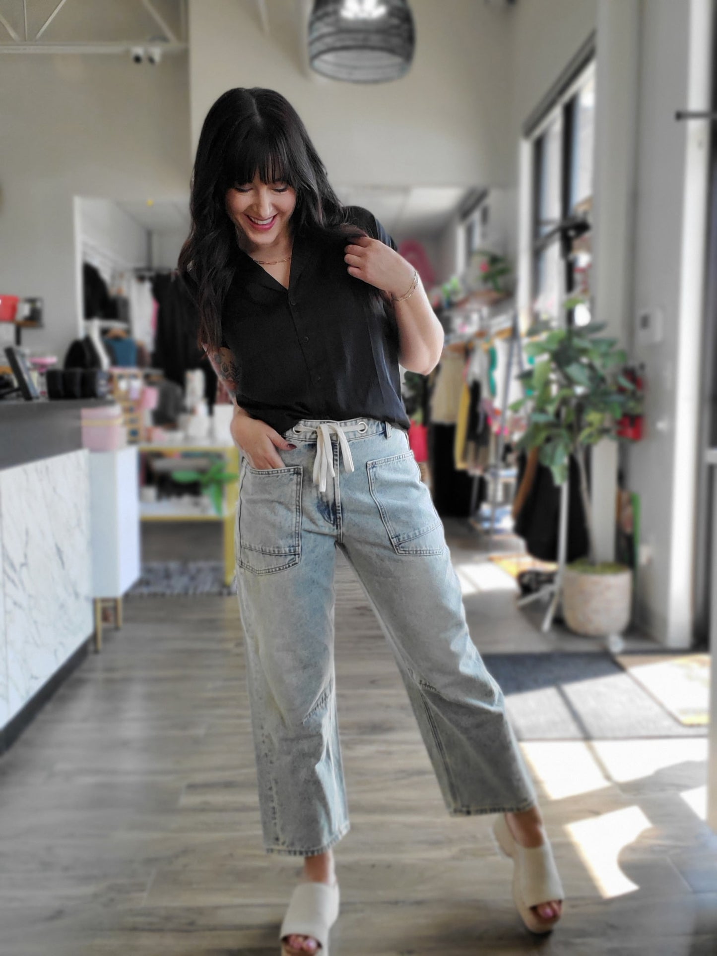Washed Denim Pants
