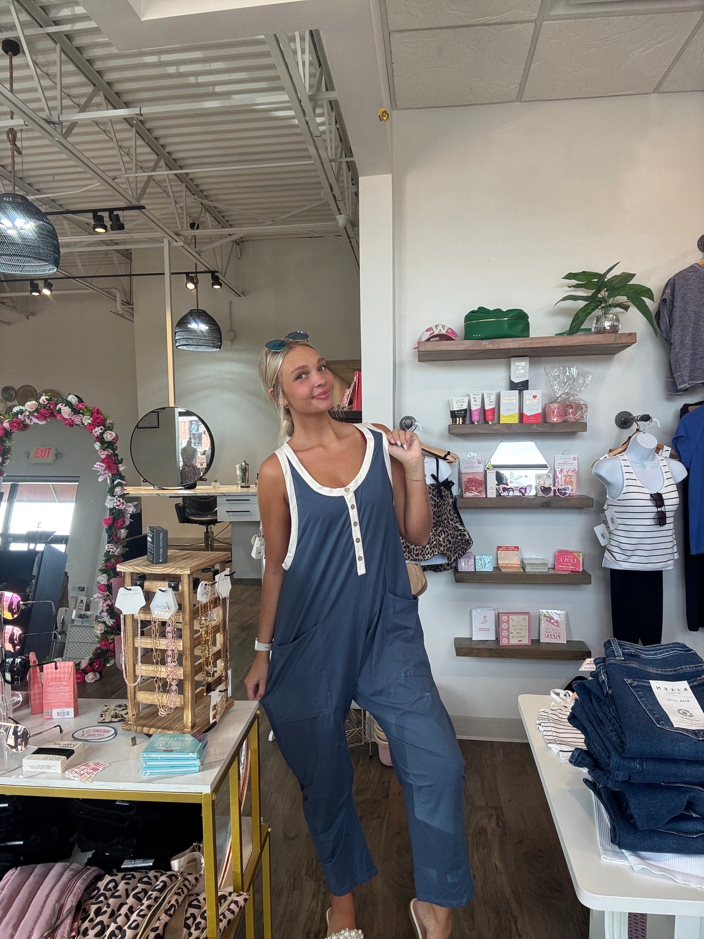 Contrast Button-Up Cami Jumpsuit