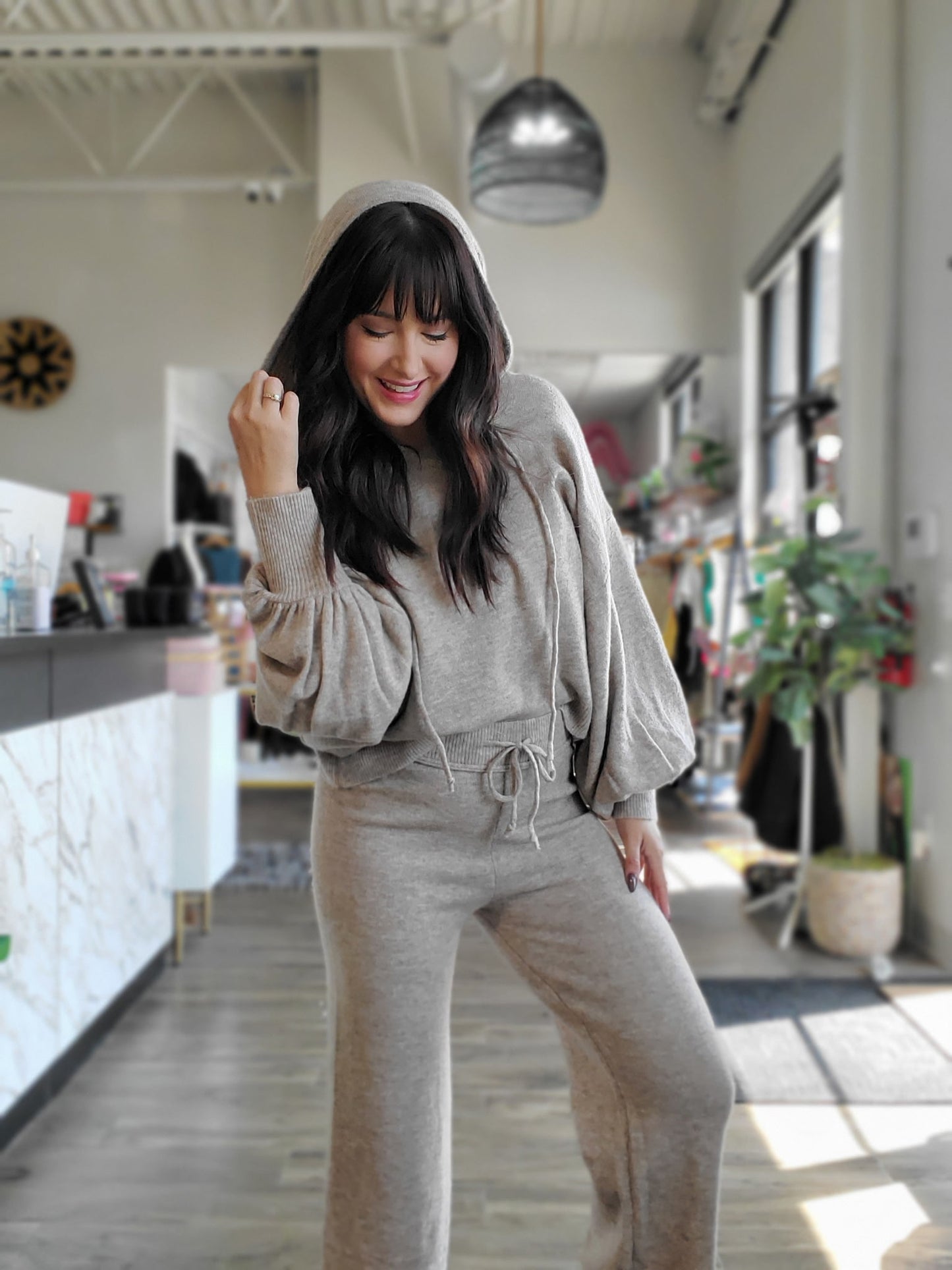 Two Tone Ribbed Waist Band Sweater Pants