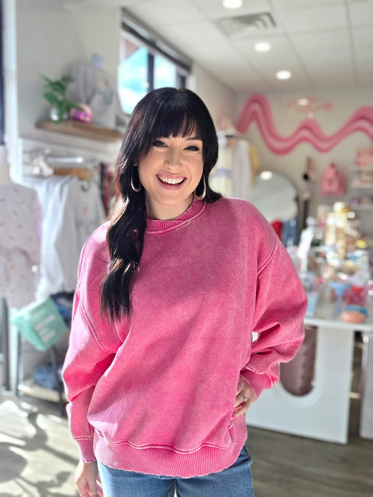 Pink Acid Wash Oversized Pullover