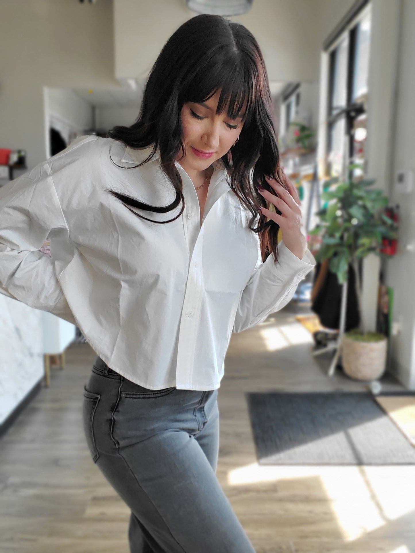 Long Sleeve Cropped Buttondown