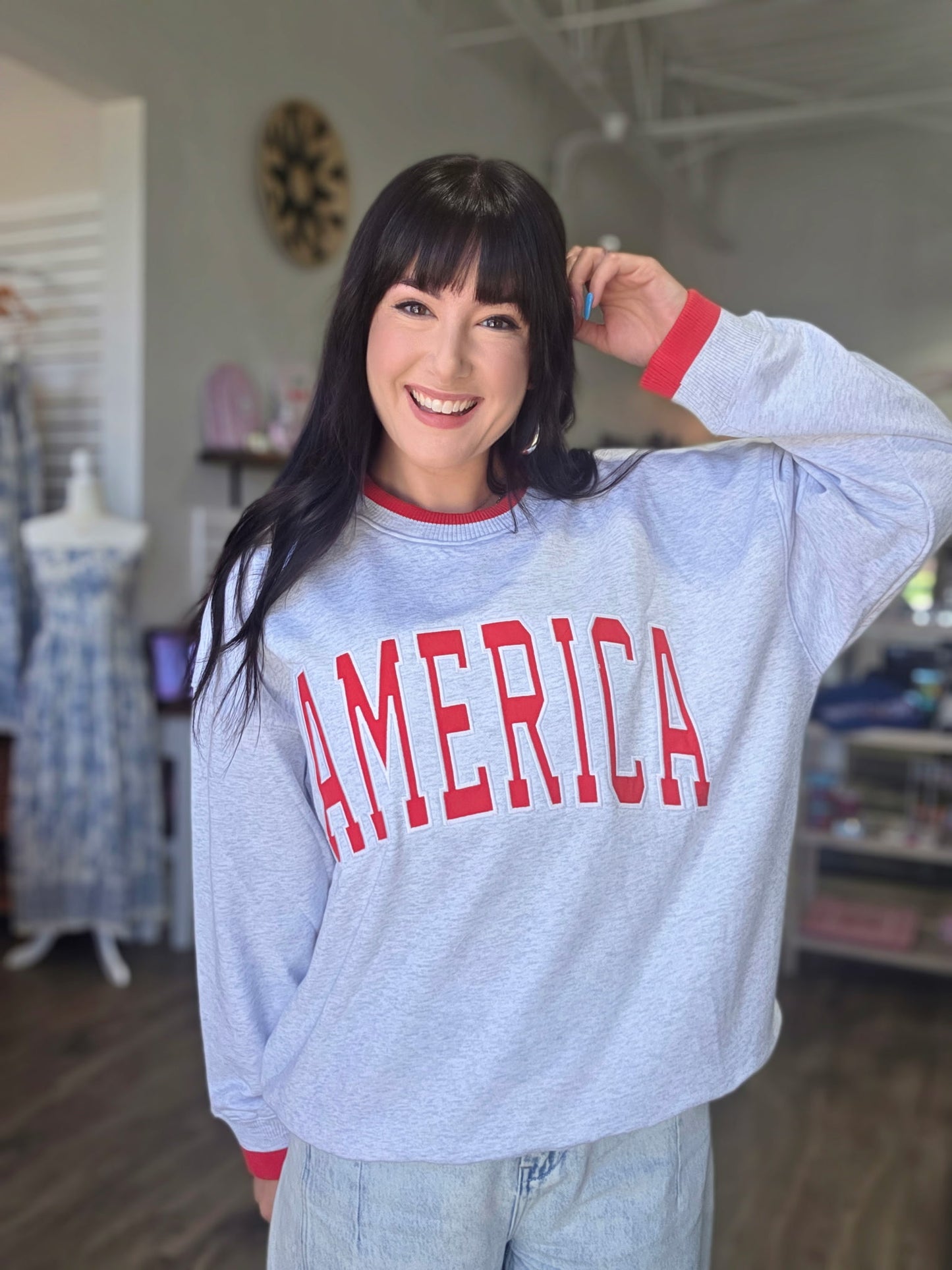 America Embroidered Oversized Sweatshirt
