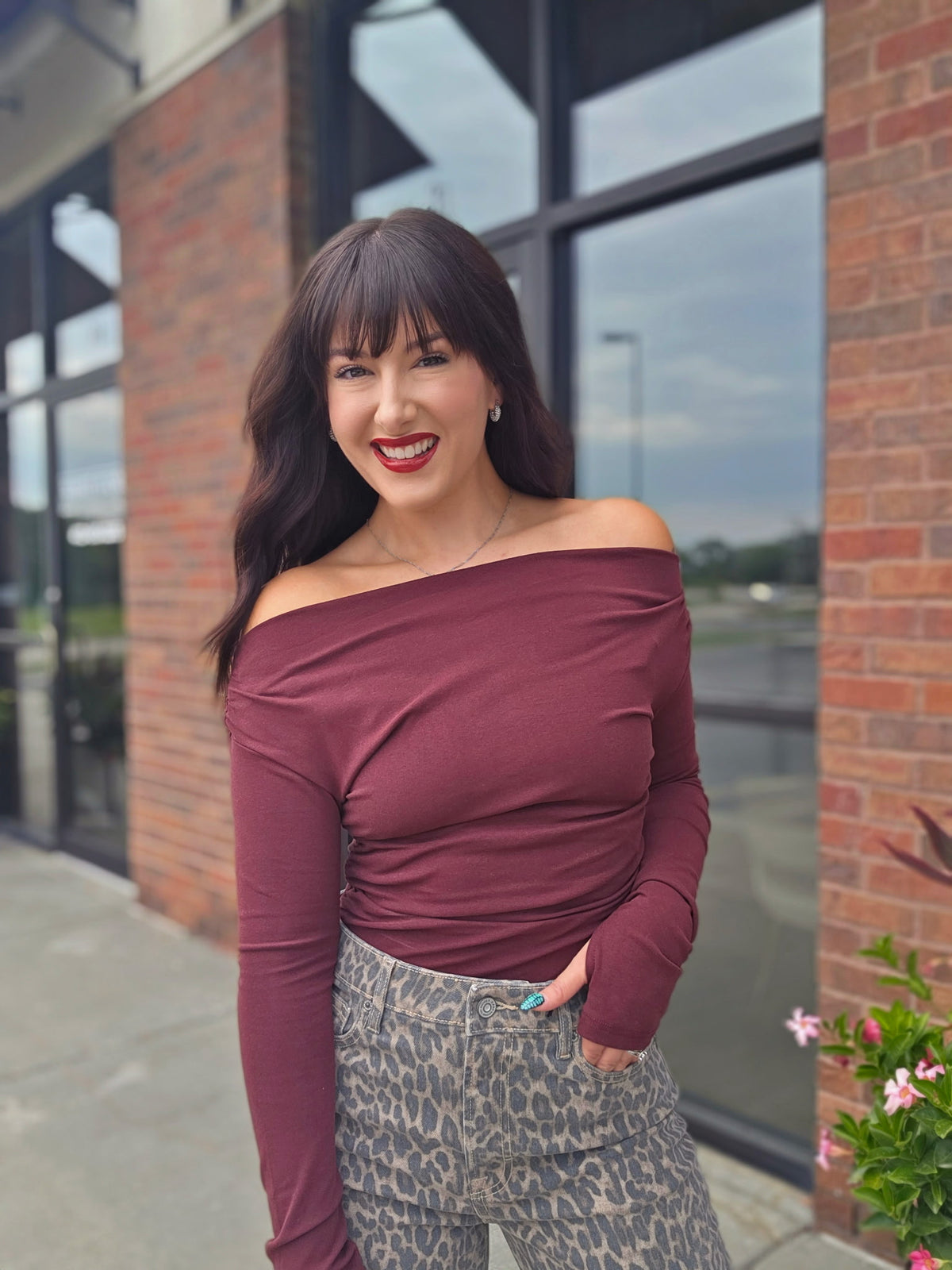 Off Shoulder Ruched Knit Top