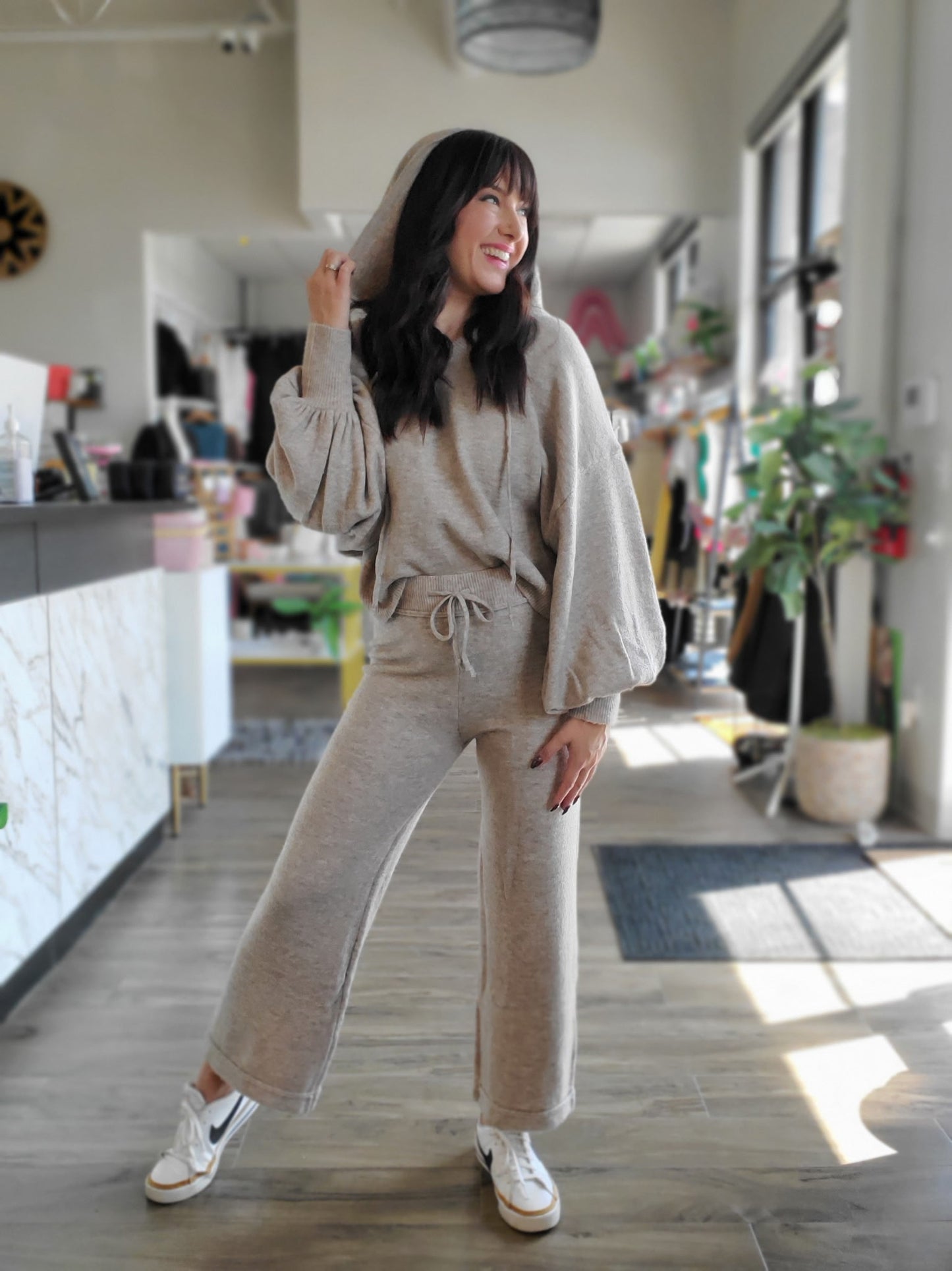 Two Tone Ribbed Waist Band Sweater Pants