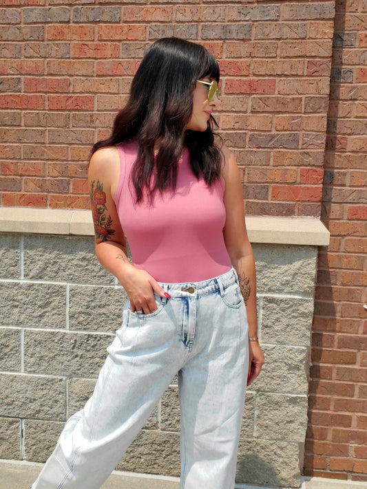Round Neck Sleeveless Bodysuit Berry