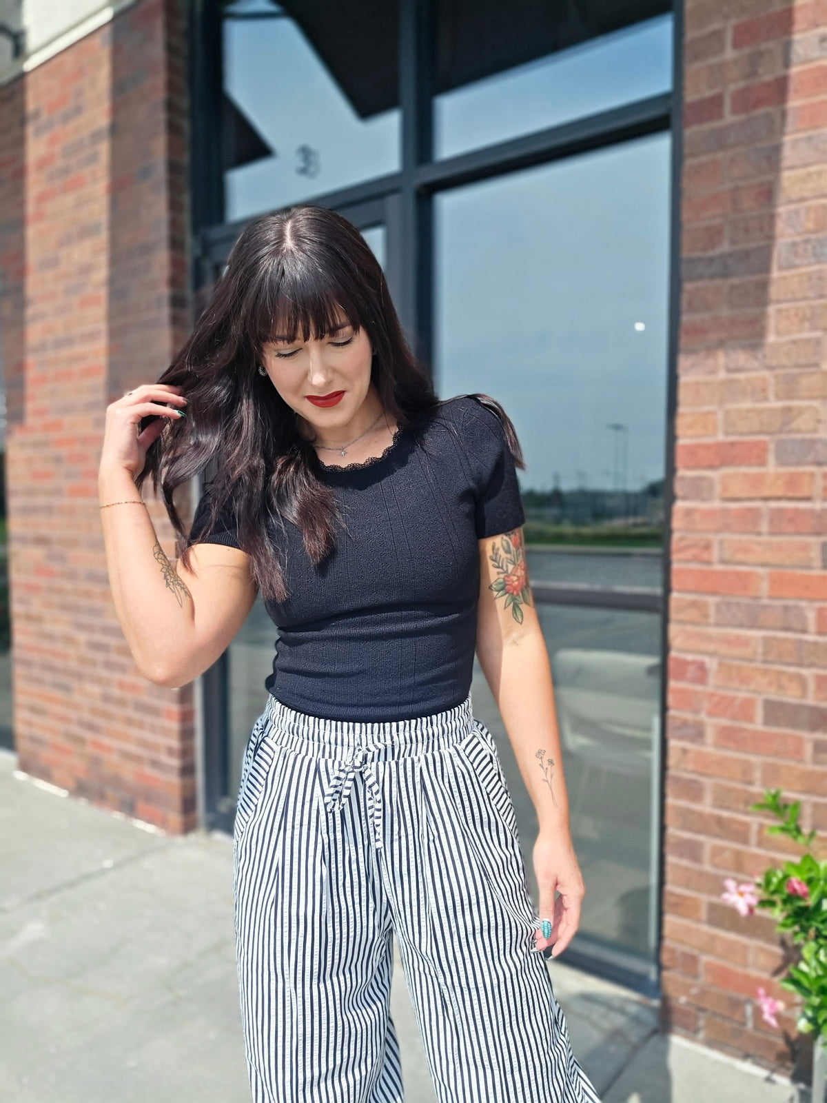 Striped Print Wide Leg Pants