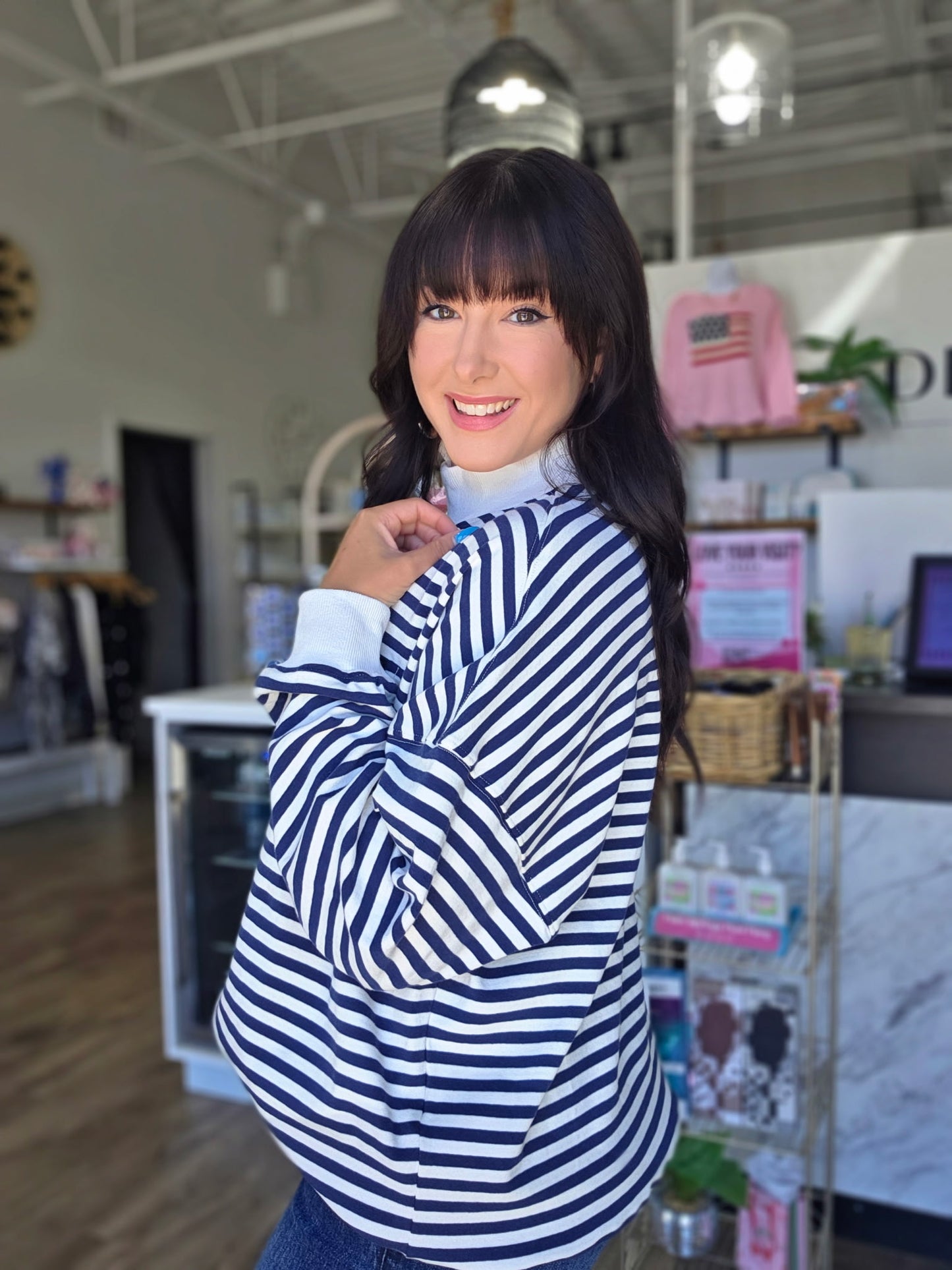Stripe Mock Neck USA Sweatshirts