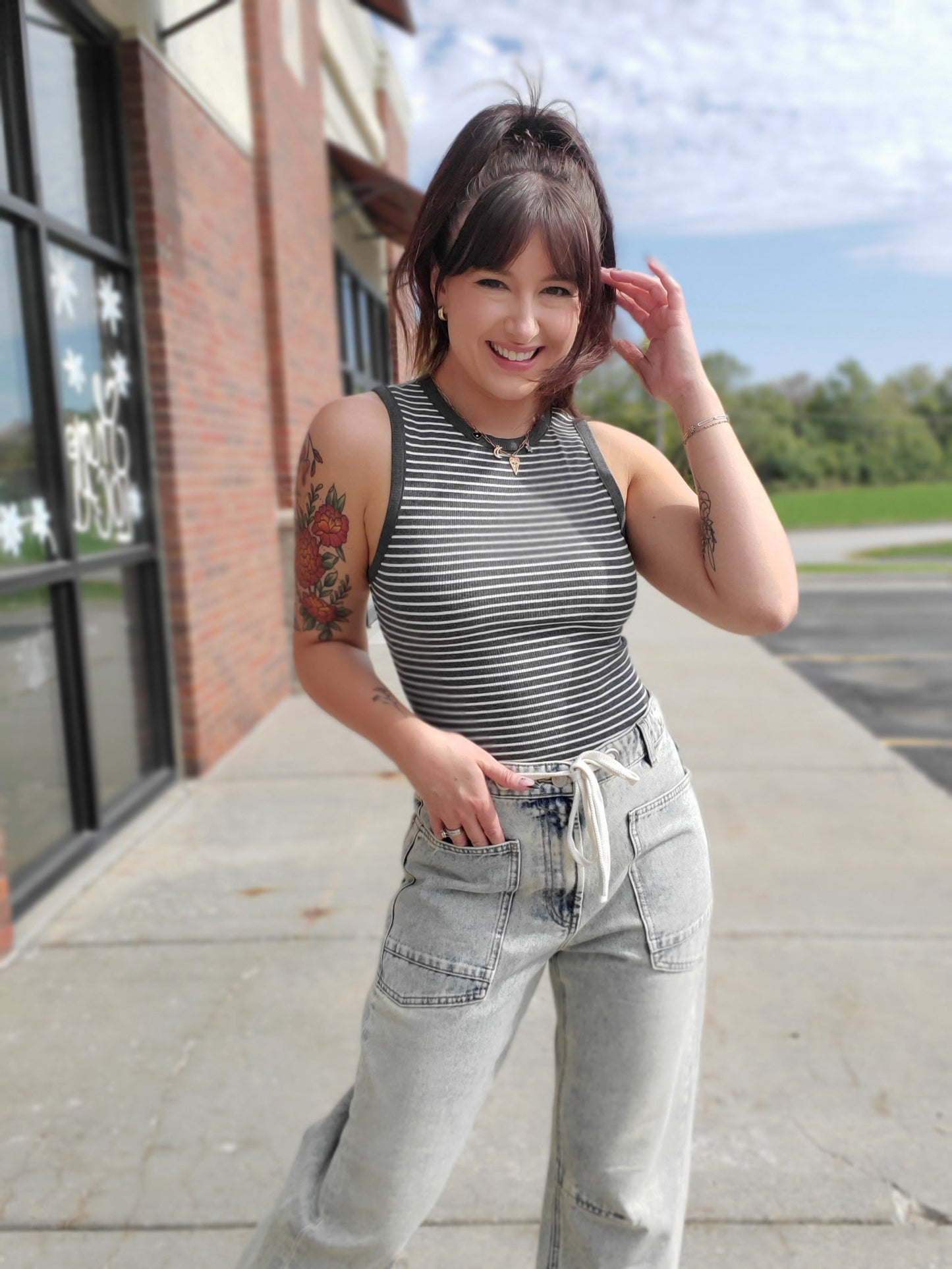 Sleeveless Stripe Bodysuit