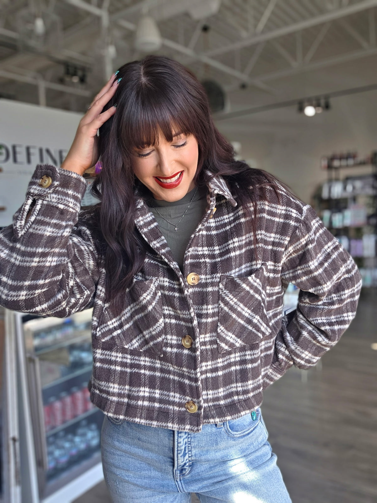 Plaid Button Front Shacket