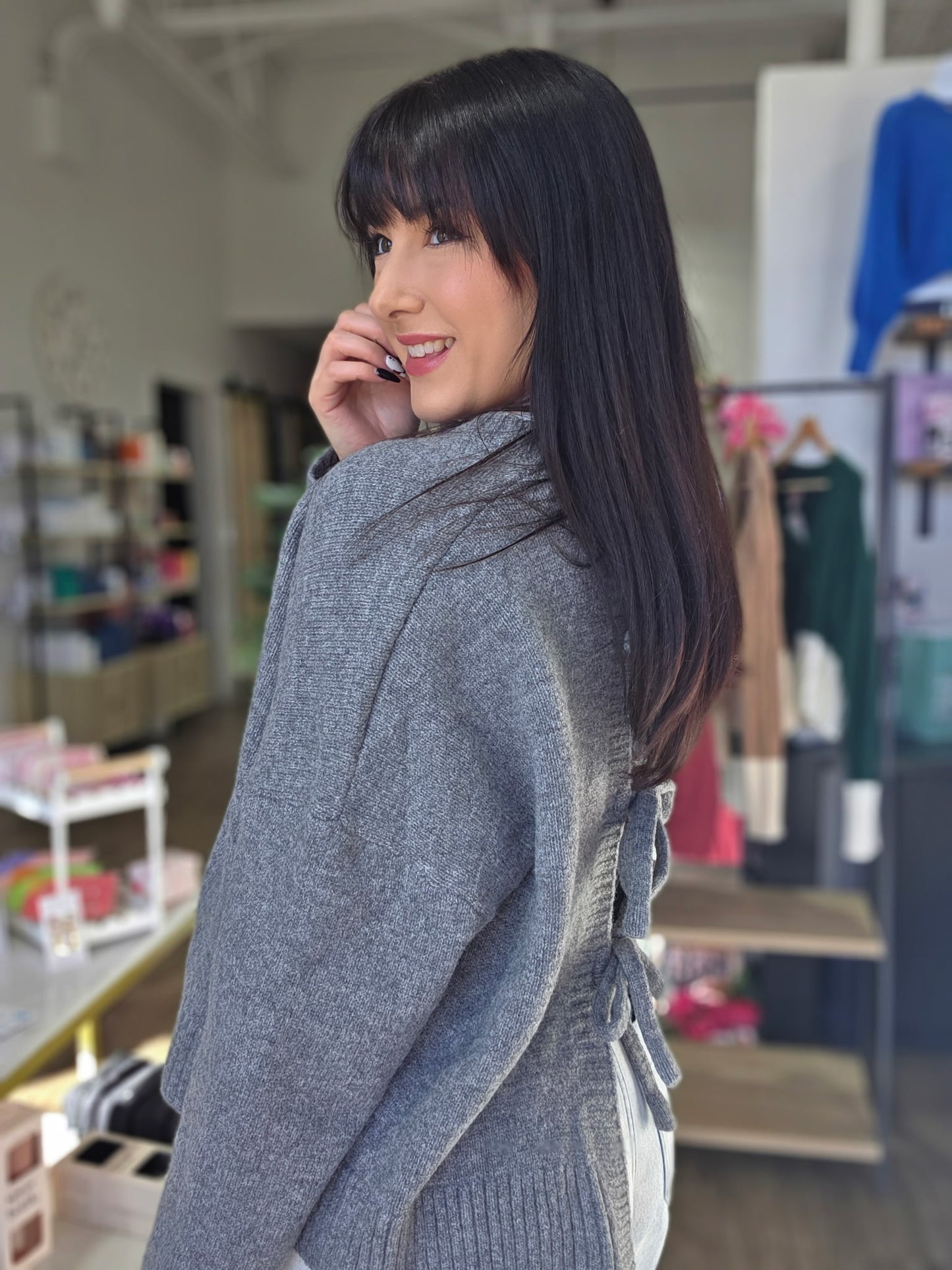 Back-Tie Sweater Grey