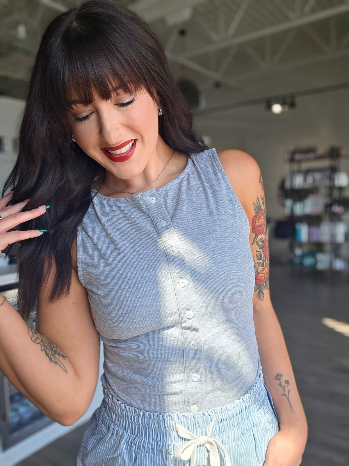 ALISON MISMATCH BUTTON DOWN TANK