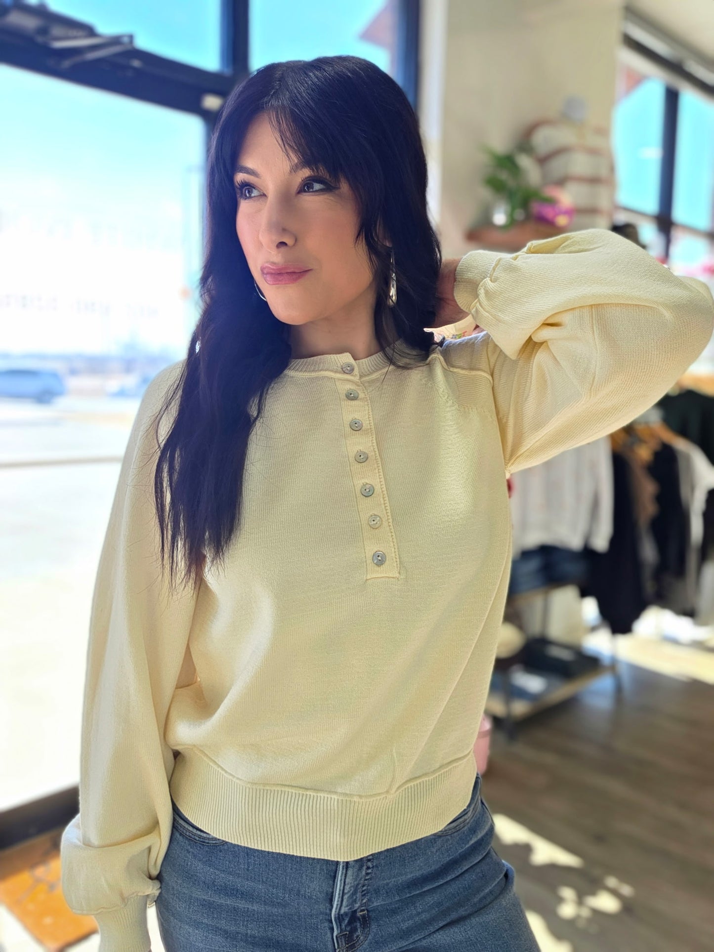 Puff Sleeve Henley Top