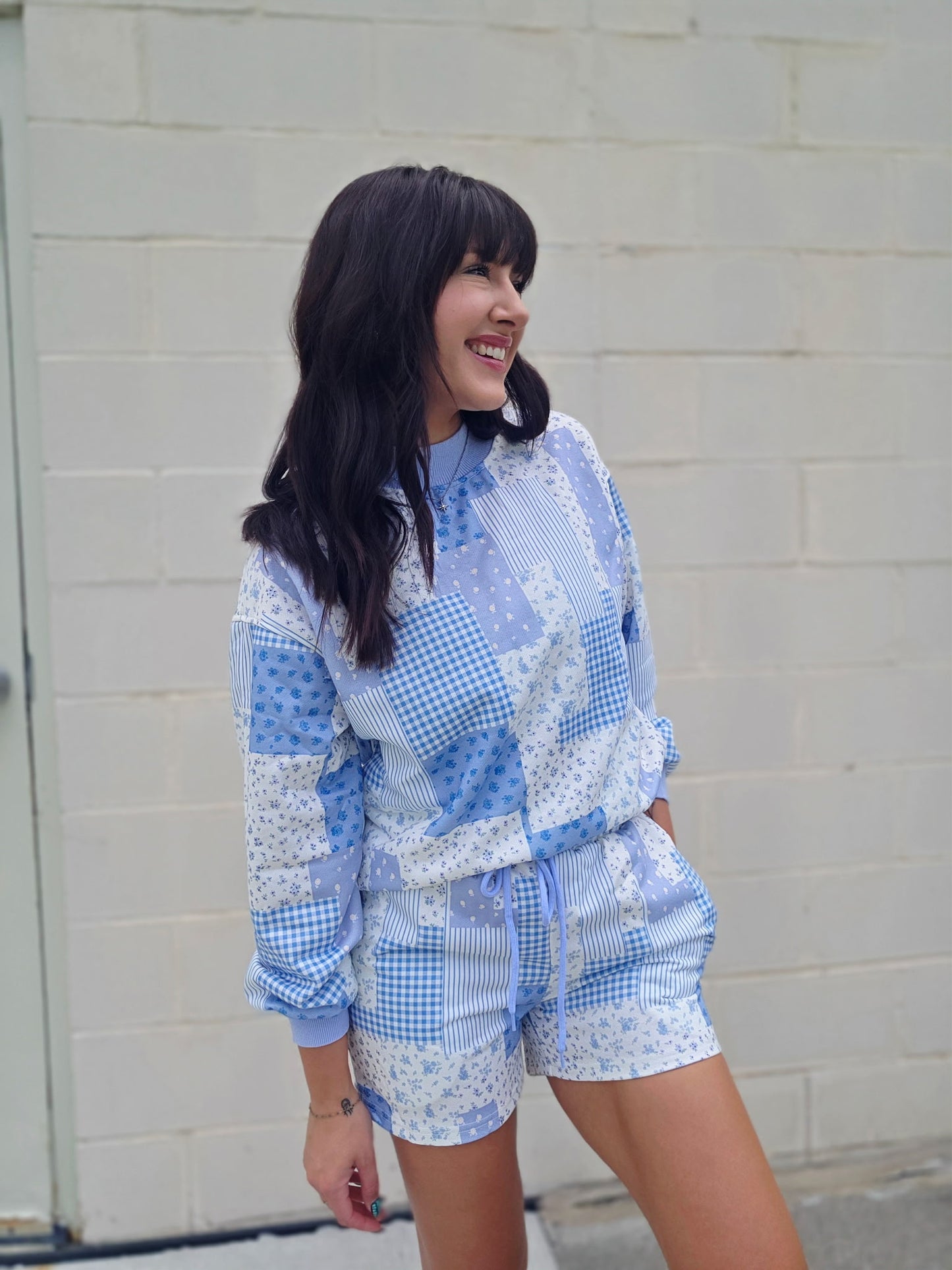 Patchwork Mockneck Shorts Set