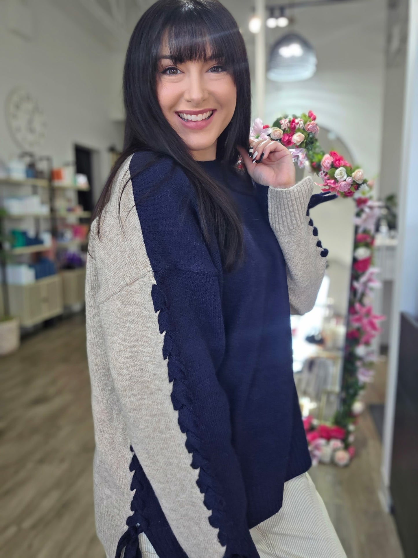 Cross Woven Color Block Sweater