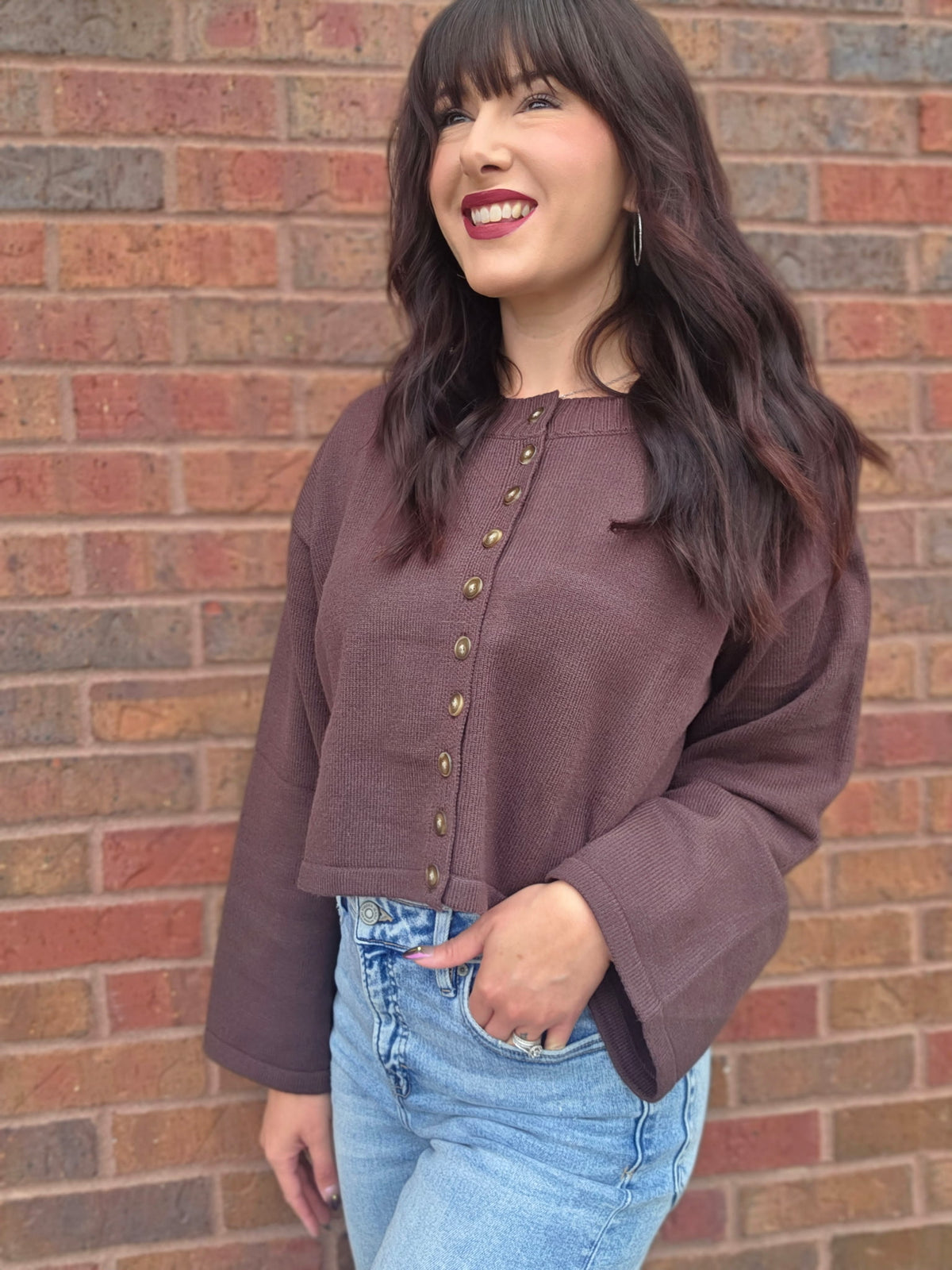 RIB CREW BOXY CROPPED BUTTON DOWN CARDIGAN