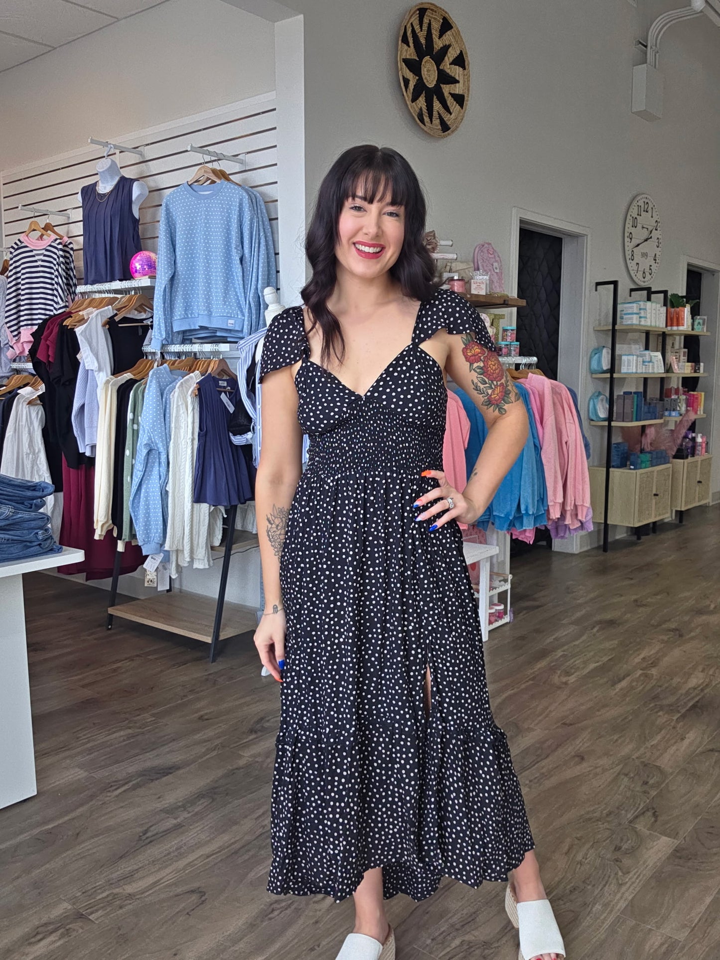 V Neck Polka Dot Midi Dress