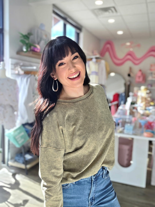 Mocha Acid Wash Pullover