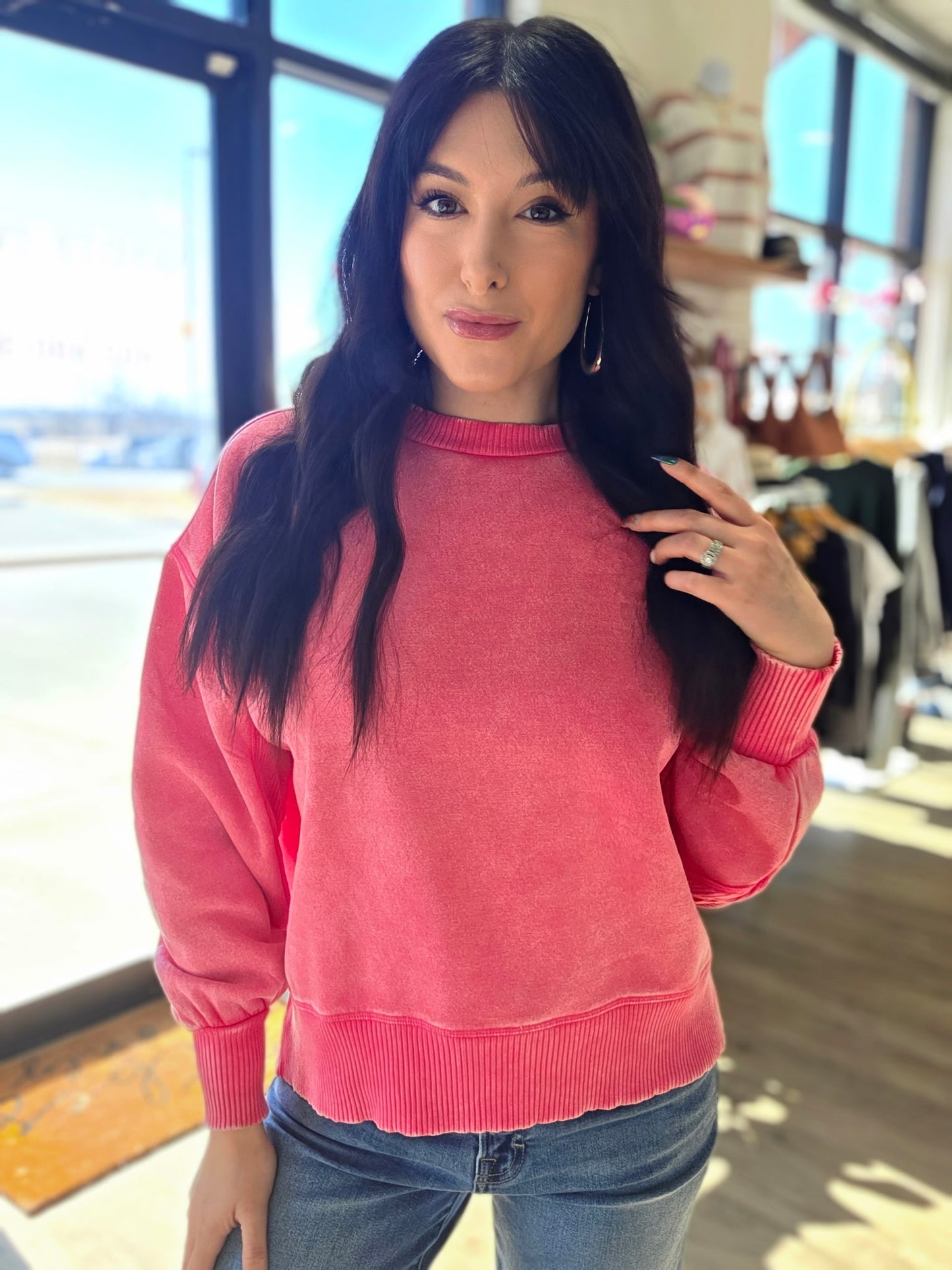Fuchsia Acid Wash Pullover