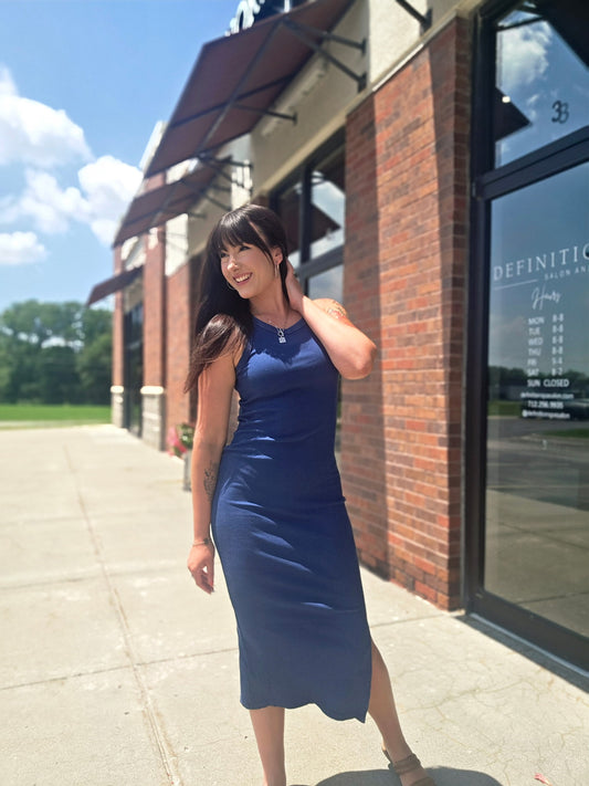 Acid Washed Ribbed Midi Tank Dress