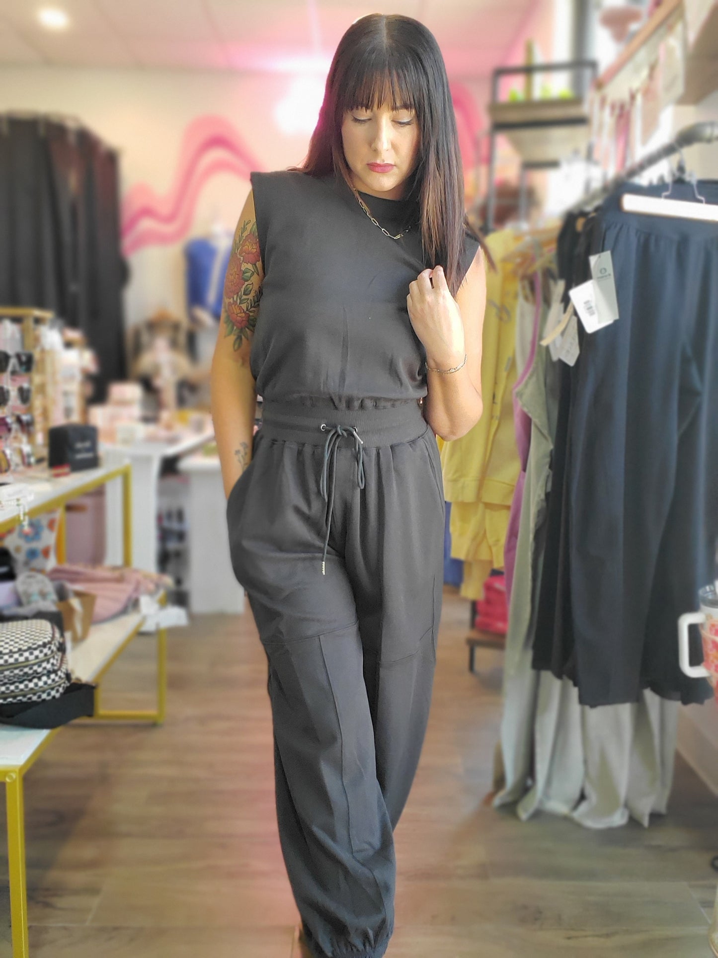 Drawstring Sleeveless Knit Jumpsuit