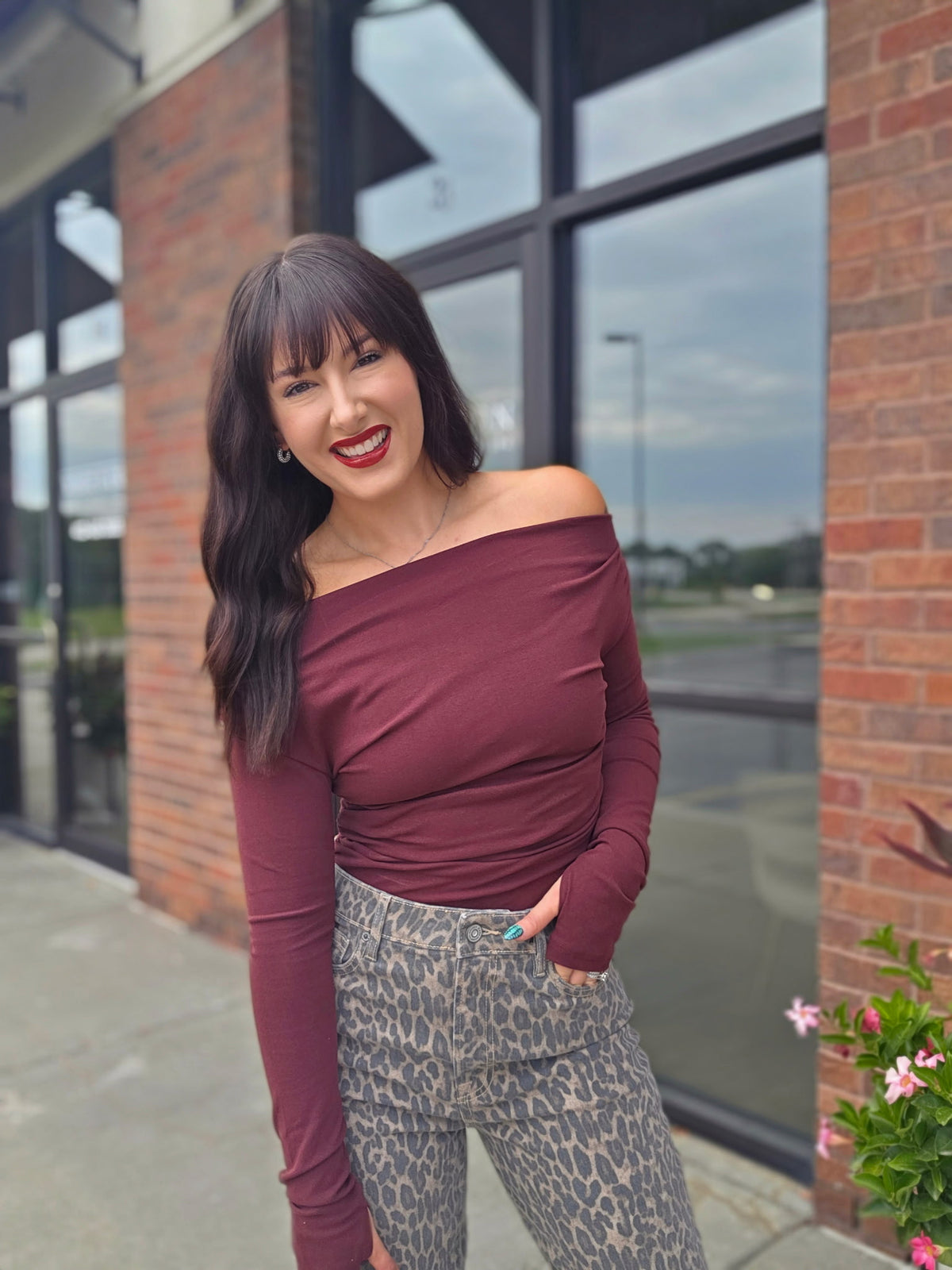 Off Shoulder Ruched Knit Top
