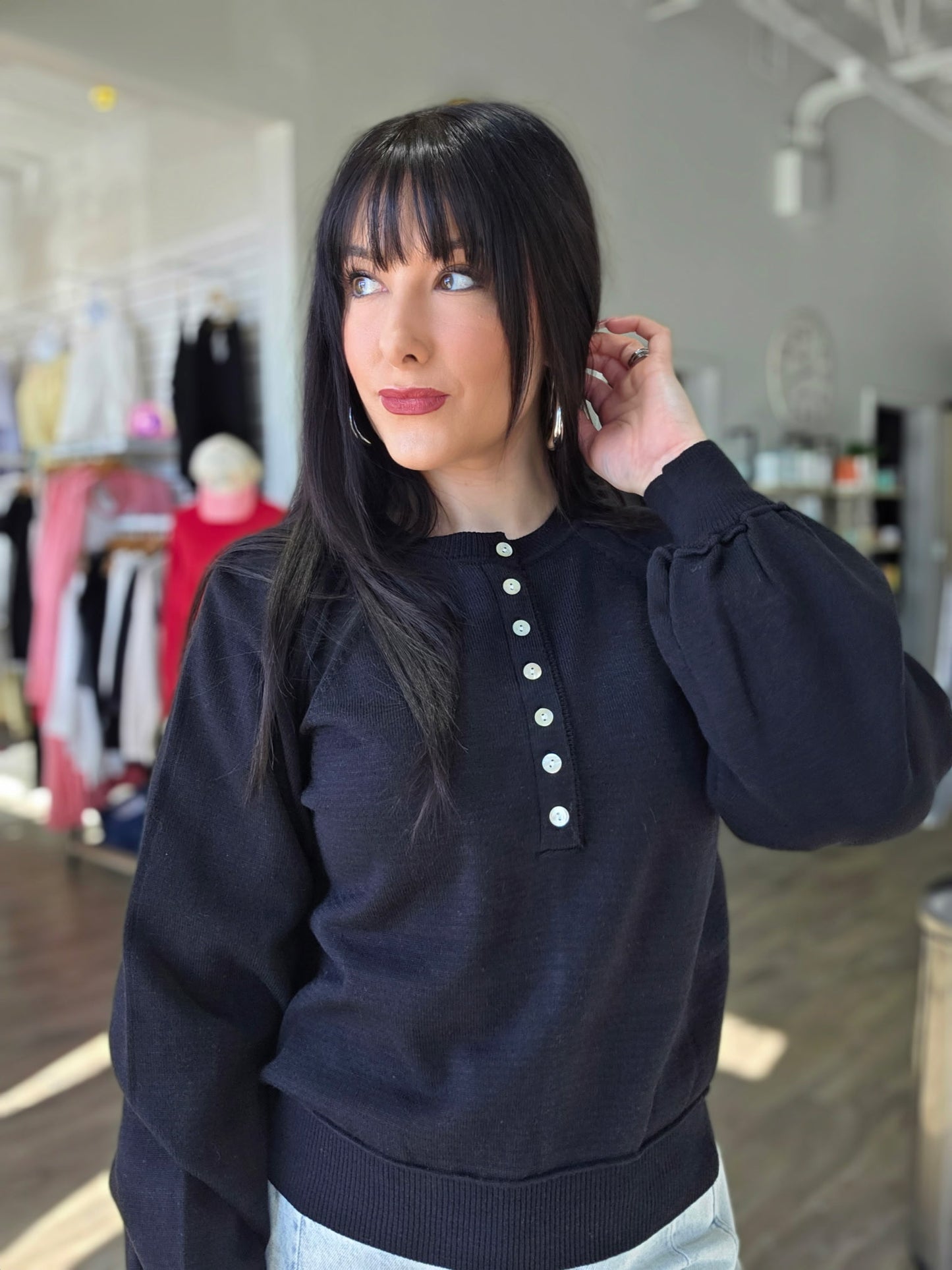 Puff Sleeve Henley Top