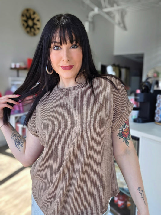 Short Sleeve Ribbed Knit Top