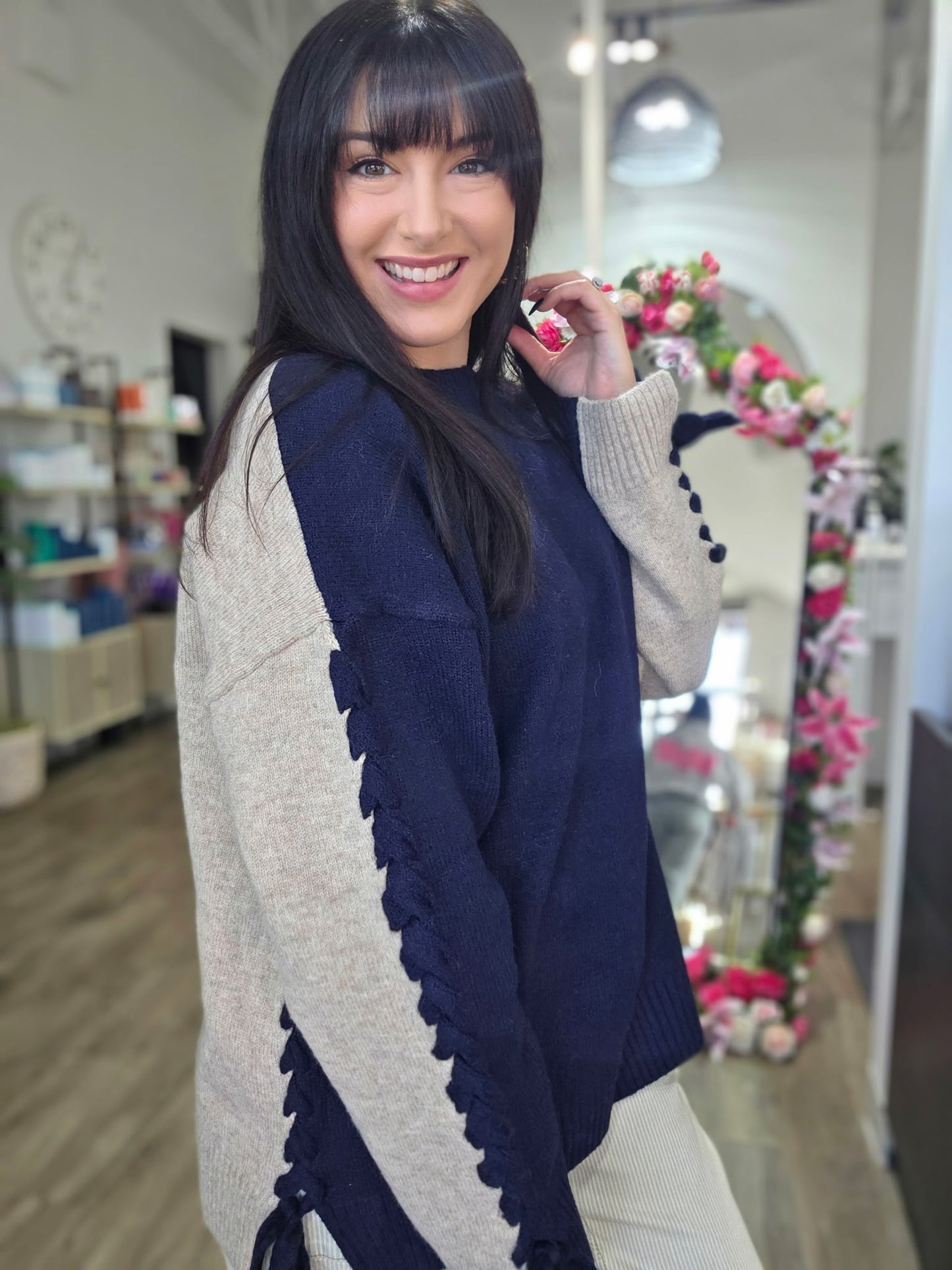 Cross Woven Color Block Sweater