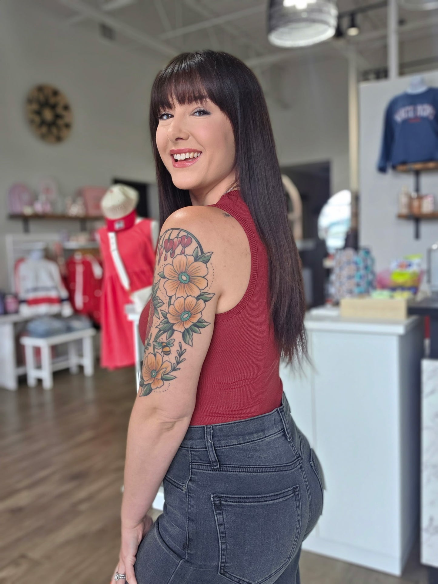 Round Neck Sleeveless Bodysuit-Burgendy