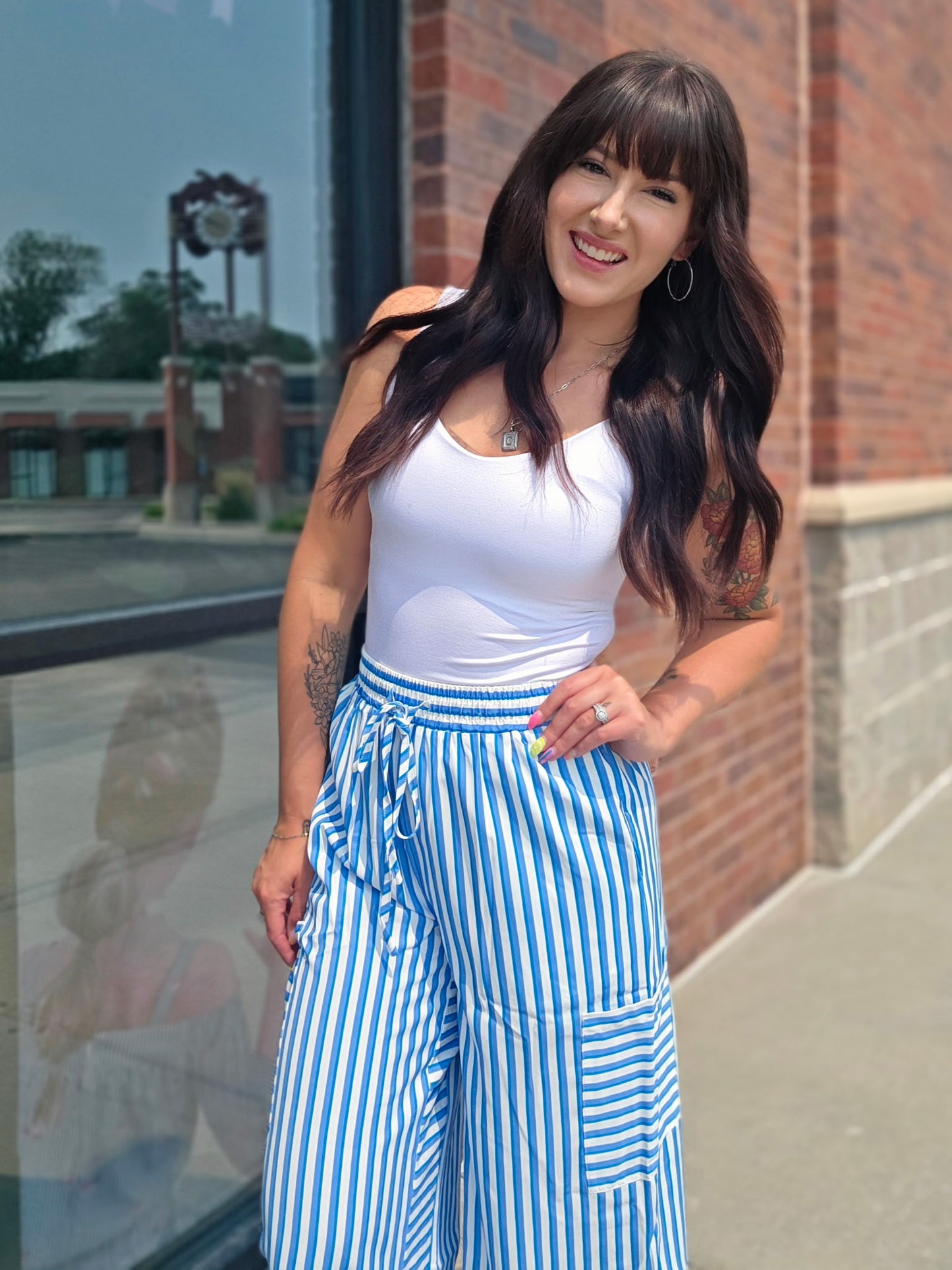 Sky Blue Stripe Wide Leg Pants