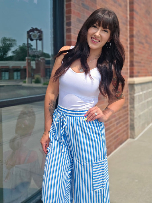 Sky Blue Stripe Wide Leg Pants