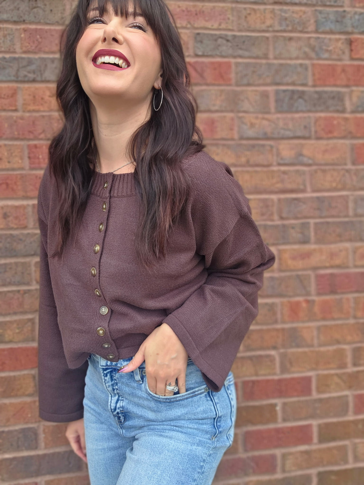 RIB CREW BOXY CROPPED BUTTON DOWN CARDIGAN