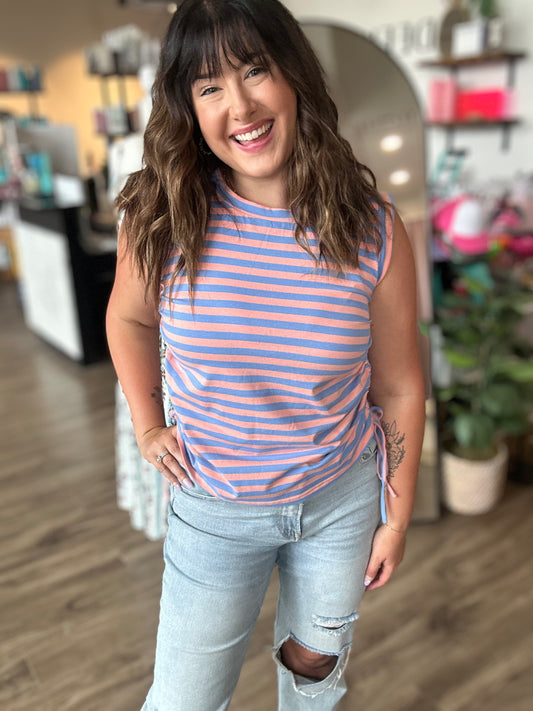 Striped Side Ruching Tank