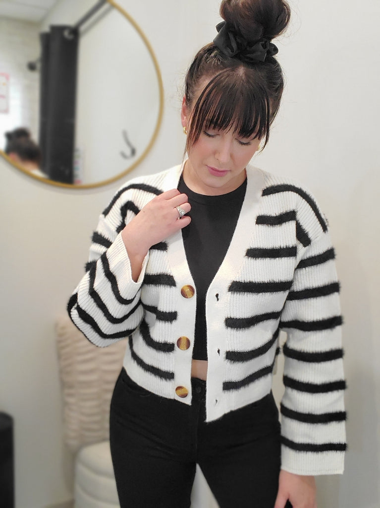 Striped Button Front Cardigan